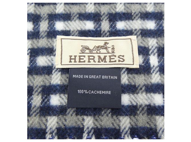 Hermès Sciarpa in cashmere Hermes H Ecosé Marrone Blu navy - vista 3
