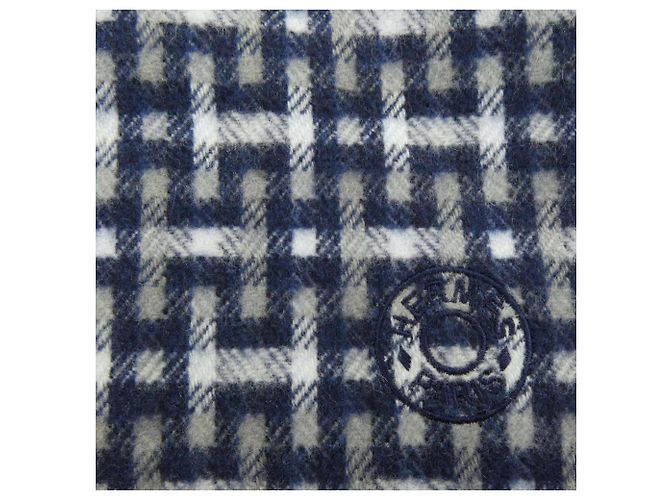 Hermès Sciarpa in cashmere Hermes H Ecosé Marrone Blu navy - vista 4