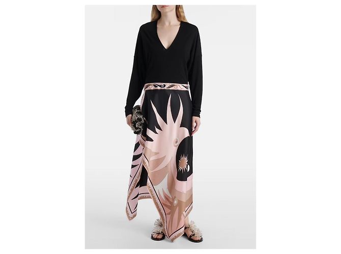 Vestido Asimétrico Emilio Pucci de Seda y Viscosa con Estampado Castaño Negro Rosa - vista 2