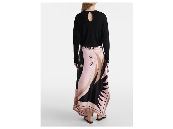 Vestido Asimétrico Emilio Pucci de Seda y Viscosa con Estampado Castaño Negro Rosa - vista 9