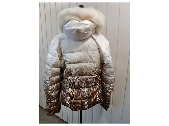Autre Marque Chaqueta de Plumón Angelo Marani Estampado Leopardo con Piel de Zorro Castaño Blanco Estampado de leopardo - vista 2