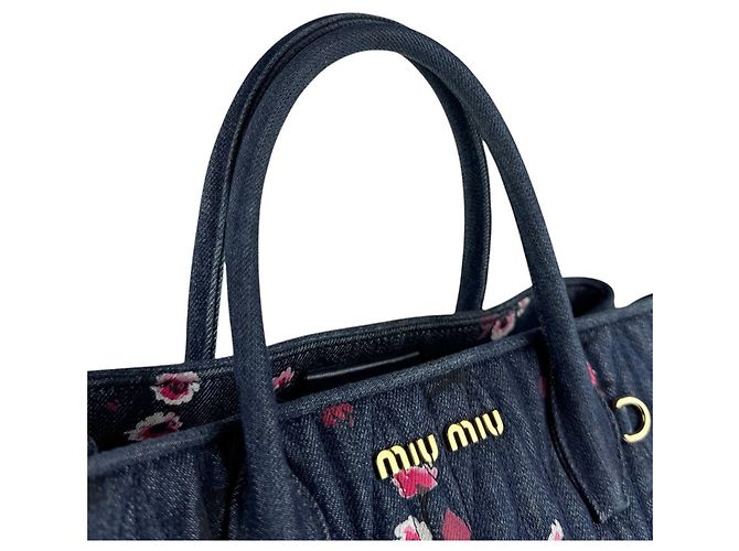 Borsa a mano/Borsa a tracolla Miu Miu in denim Rosa Blu navy - vista 10
