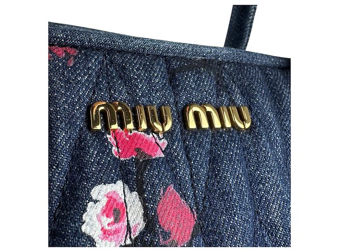 Borsa a mano/Borsa a tracolla Miu Miu in denim Rosa Blu navy - vista 12