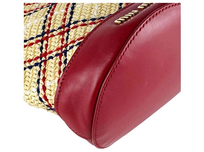 Borsa Miu Miu in rafia e pelle rossa Rosso - vista 9