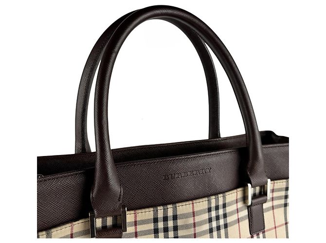 Borsa Burberry in nylon, tela e pelle Marrone Beige - vista 10