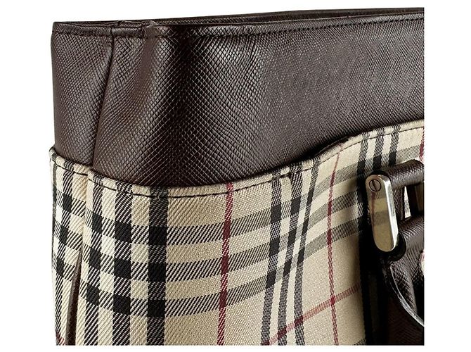 Borsa Burberry in nylon, tela e pelle Marrone Beige - vista 6