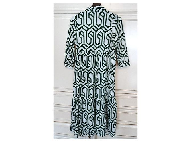 Alain Manoukian Vestido Longo Manoukian Folk em Algodão Estampado Branco Verde - vista 12