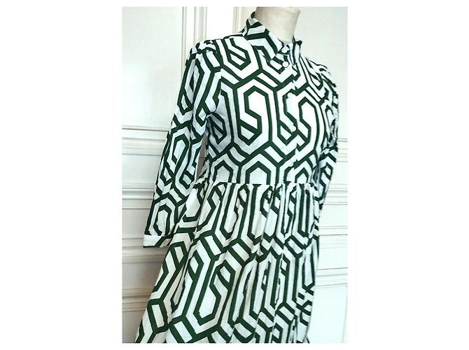 Alain Manoukian Vestido Longo Manoukian Folk em Algodão Estampado Branco Verde - vista 13