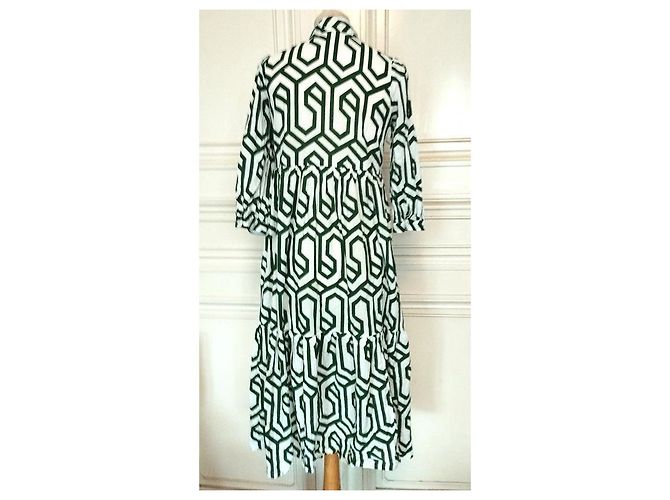Alain Manoukian Vestido Longo Manoukian Folk em Algodão Estampado Branco Verde - vista 14