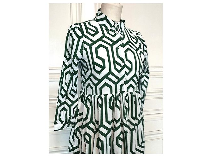 Alain Manoukian Vestido Longo Manoukian Folk em Algodão Estampado Branco Verde - vista 2
