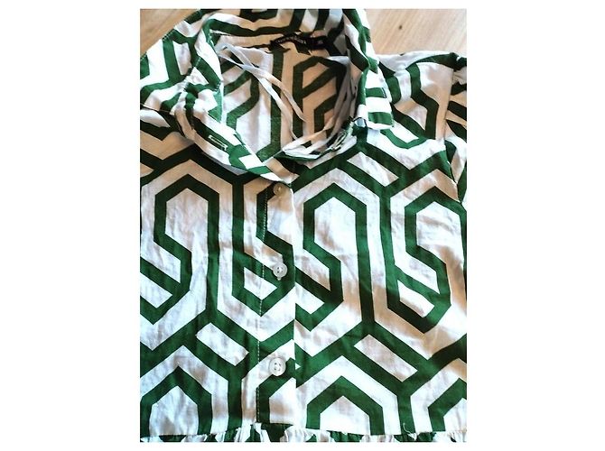 Alain Manoukian Vestido Longo Manoukian Folk em Algodão Estampado Branco Verde - vista 4