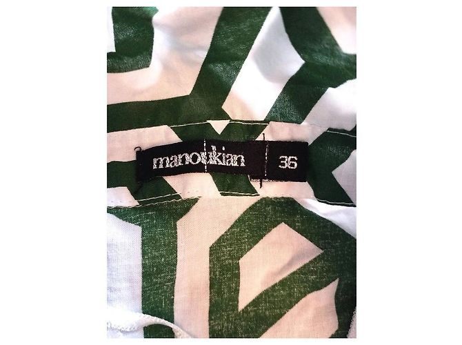 Alain Manoukian Vestido Longo Manoukian Folk em Algodão Estampado Branco Verde - vista 5
