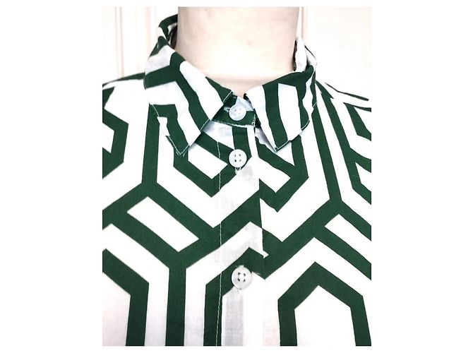 Alain Manoukian Vestido Longo Manoukian Folk em Algodão Estampado Branco Verde - vista 7