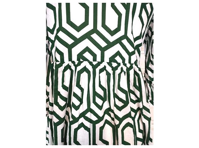 Alain Manoukian Vestido Longo Manoukian Folk em Algodão Estampado Branco Verde - vista 8
