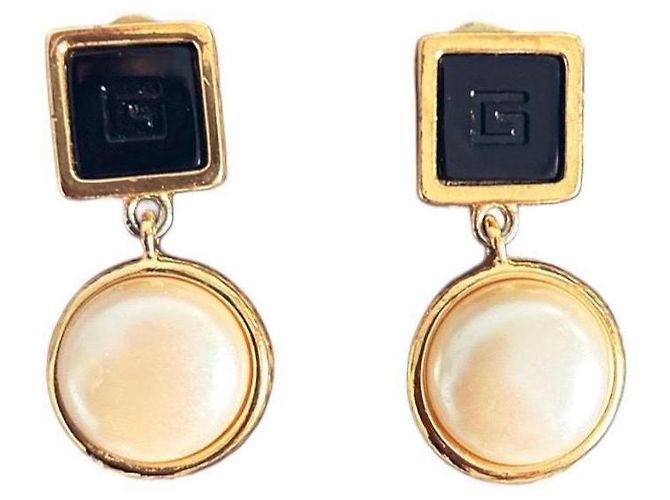 Givenchy Boucles d'oreilles clips G Cube et perle Noir Bijouterie dorée - vue 2