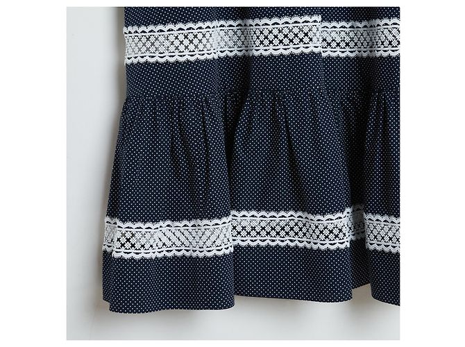Abito Lungo Erdem Magdalene in Cotone Blu Navy a Pois Bianco - vista 4