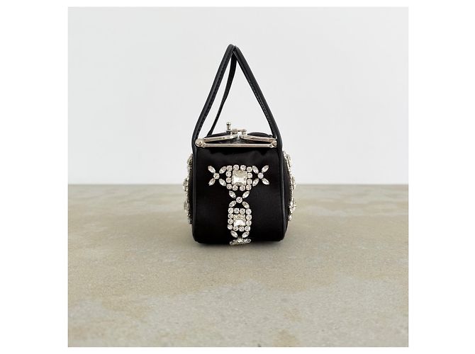 Moschino Milano Mini Borsa Box in Raso Nero con Cristalli - vista 10