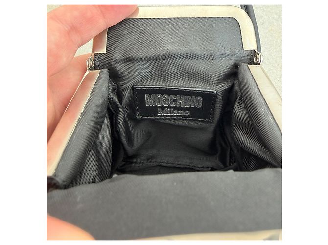 Moschino Milano Mini Borsa Box in Raso Nero con Cristalli - vista 13