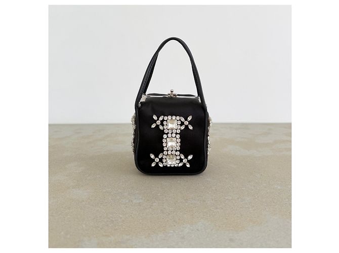 Moschino Milano Mini Borsa Box in Raso Nero con Cristalli - vista 4