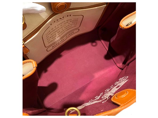 Saco tote Coach bege de couro e lona - vista 6