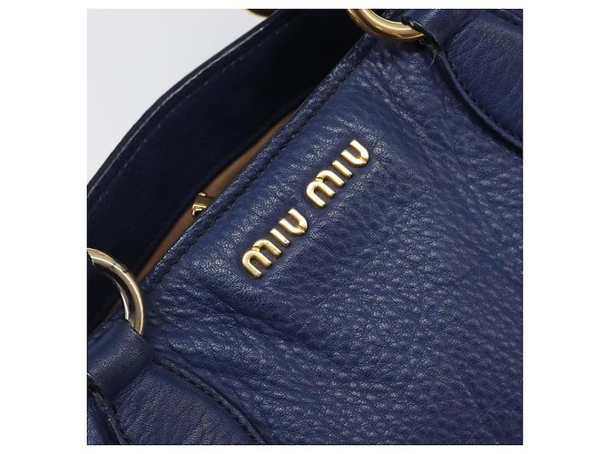 Borsa Miu Miu Vittero Dino Leather Blue Gold Auth 204405 D'oro - vista 10