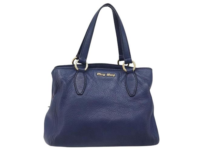 Borsa Miu Miu Vittero Dino Leather Blue Gold Auth 204405 D'oro - vista 13