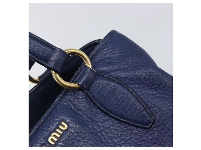Borsa Miu Miu Vittero Dino Leather Blue Gold Auth 204405 D'oro - vista 18