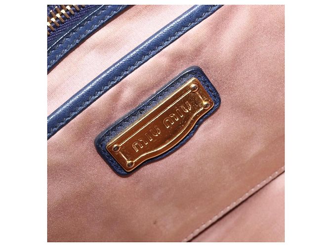 Borsa Miu Miu Vittero Dino Leather Blue Gold Auth 204405 D'oro - vista 19