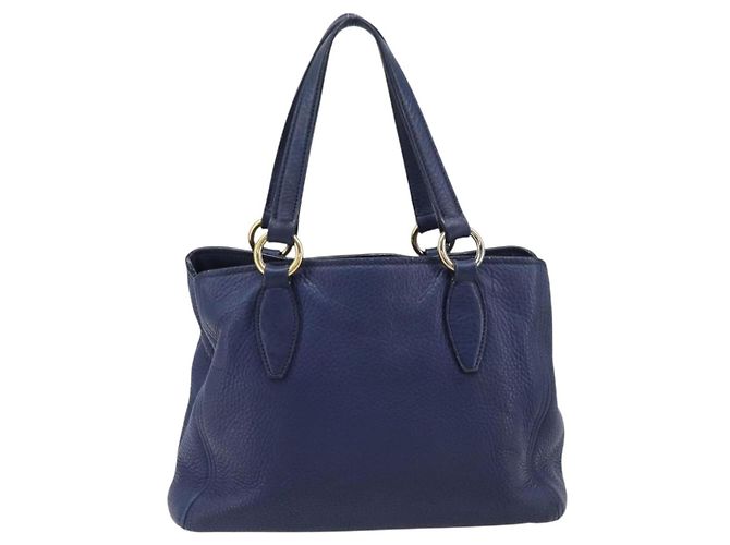Borsa Miu Miu Vittero Dino Leather Blue Gold Auth 204405 D'oro - vista 2