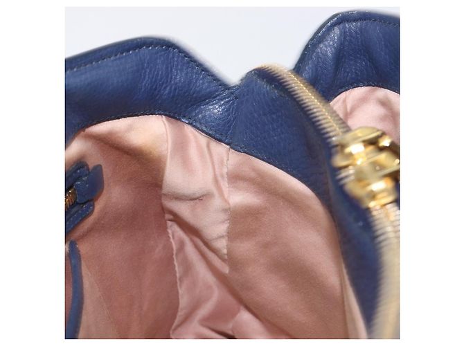 Borsa Miu Miu Vittero Dino Leather Blue Gold Auth 204405 D'oro - vista 20