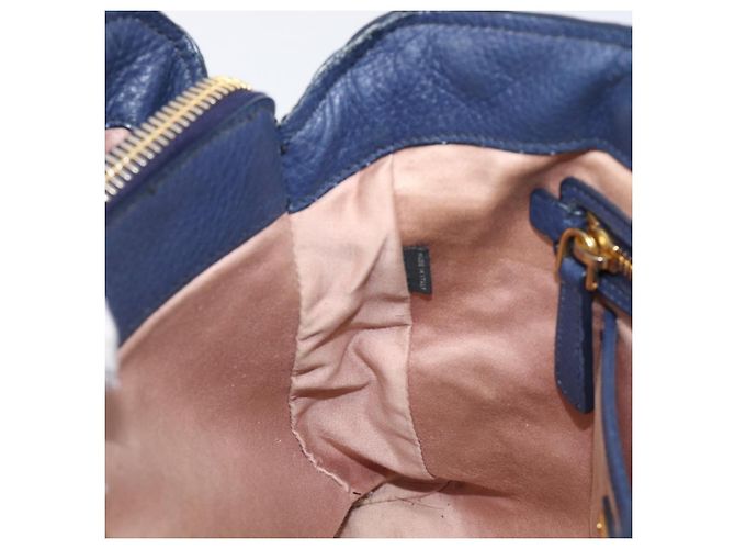 Borsa Miu Miu Vittero Dino Leather Blue Gold Auth 204405 D'oro - vista 21