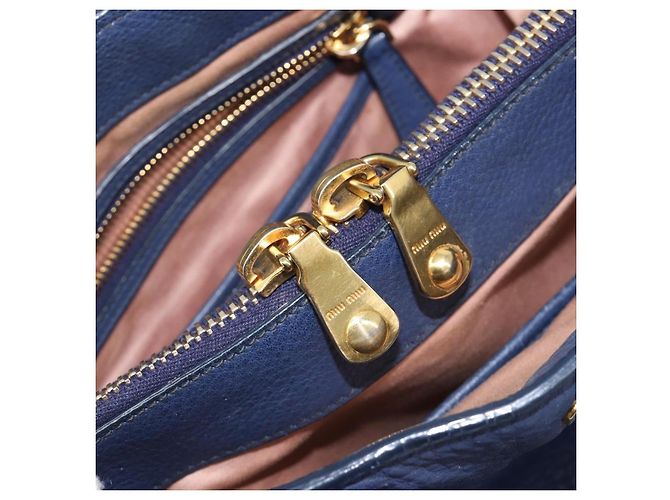 Borsa Miu Miu Vittero Dino Leather Blue Gold Auth 204405 D'oro - vista 25