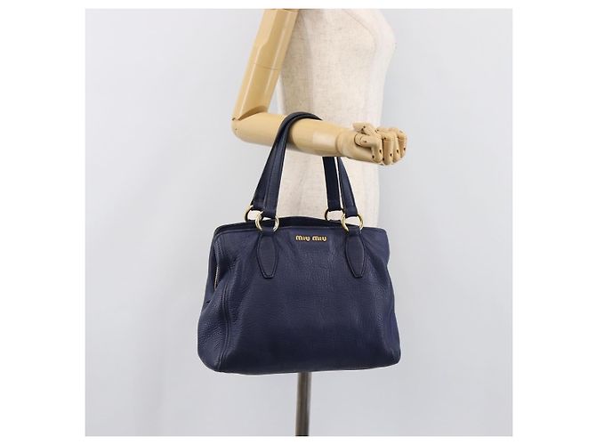 Borsa Miu Miu Vittero Dino Leather Blue Gold Auth 204405 D'oro - vista 28