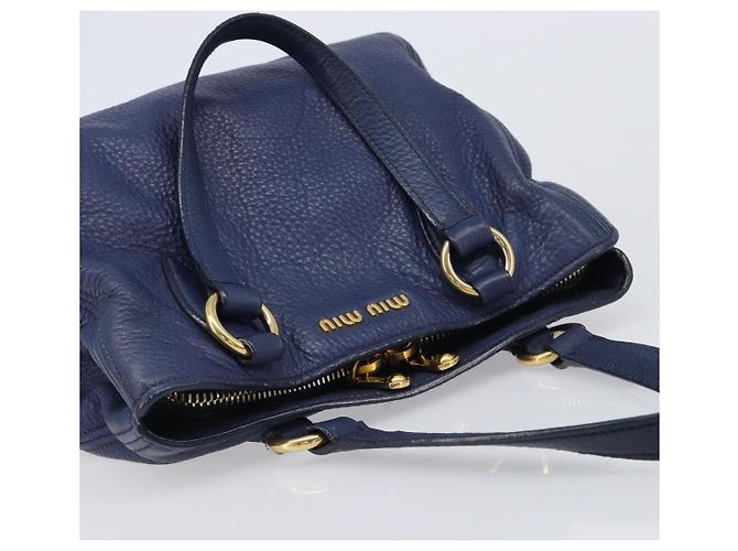 Borsa Miu Miu Vittero Dino Leather Blue Gold Auth 204405 D'oro - vista 6