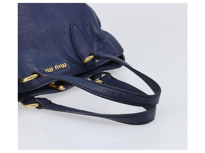 Borsa Miu Miu Vittero Dino Leather Blue Gold Auth 204405 D'oro - vista 7