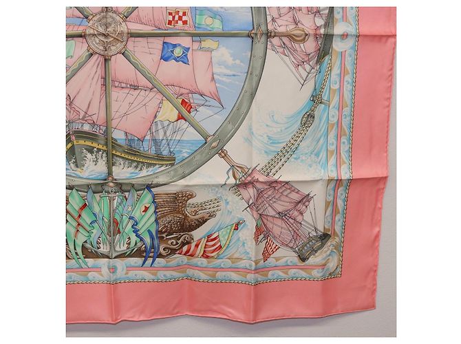 Hermès Pañuelo HERMES Carre 90 de Seda "vive le vent" Rosa Auth ki6861 - vista 10