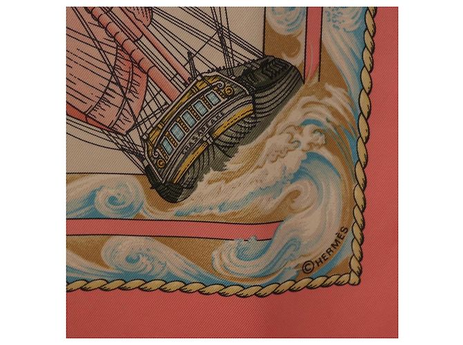 Hermès Pañuelo HERMES Carre 90 de Seda "vive le vent" Rosa Auth ki6861 - vista 11