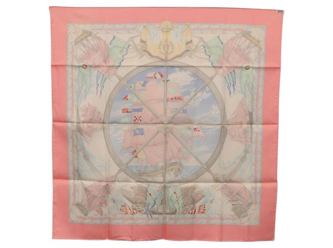 Hermès Pañuelo HERMES Carre 90 de Seda "vive le vent" Rosa Auth ki6861 - vista 12