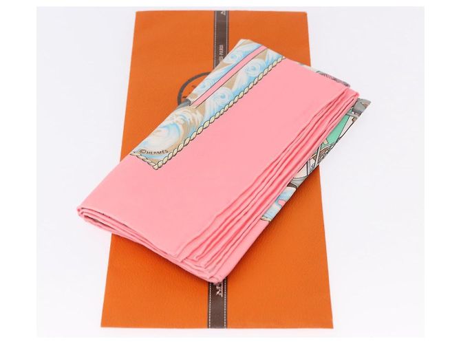 Hermès Pañuelo HERMES Carre 90 de Seda "vive le vent" Rosa Auth ki6861 - vista 14