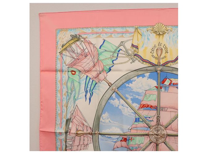 Hermès Pañuelo HERMES Carre 90 de Seda "vive le vent" Rosa Auth ki6861 - vista 2