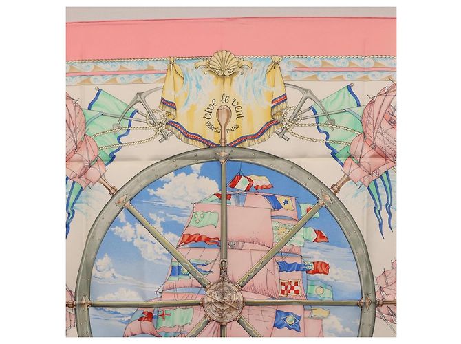 Hermès Pañuelo HERMES Carre 90 de Seda "vive le vent" Rosa Auth ki6861 - vista 3