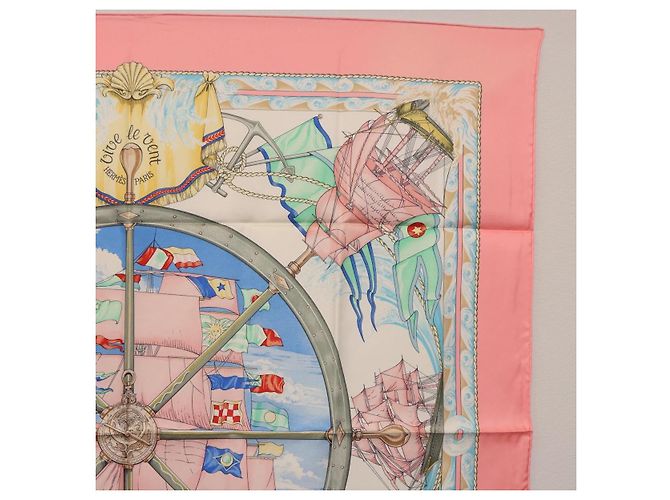 Hermès Pañuelo HERMES Carre 90 de Seda "vive le vent" Rosa Auth ki6861 - vista 4