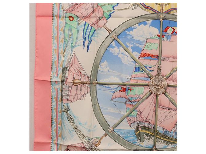 Hermès Pañuelo HERMES Carre 90 de Seda "vive le vent" Rosa Auth ki6861 - vista 5