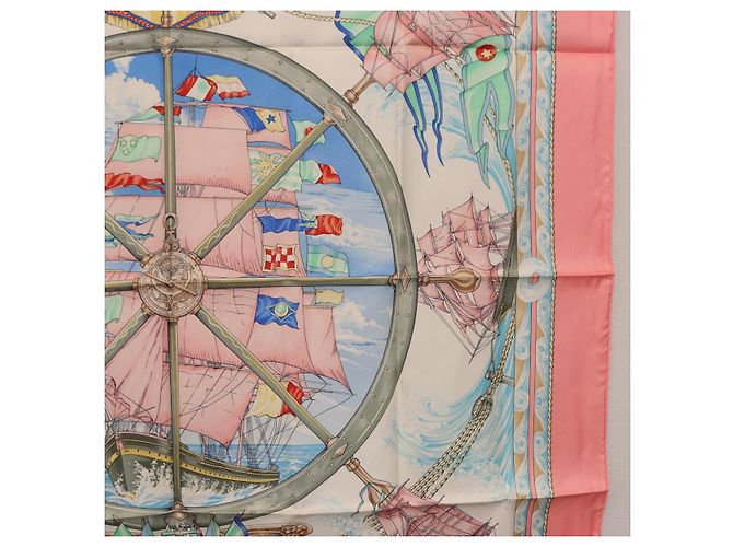 Hermès Pañuelo HERMES Carre 90 de Seda "vive le vent" Rosa Auth ki6861 - vista 7