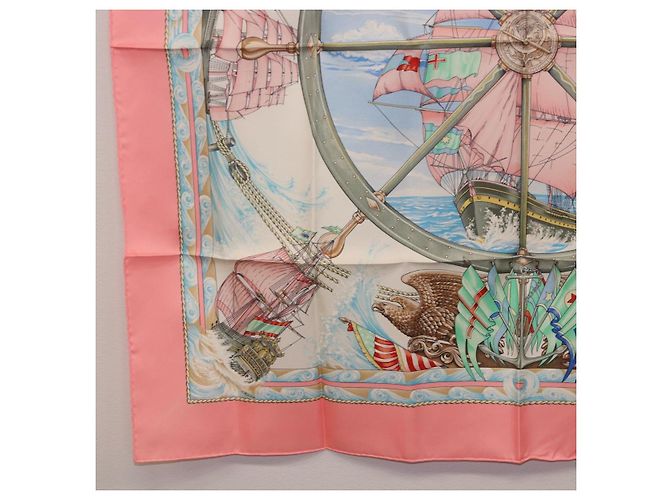 Hermès Pañuelo HERMES Carre 90 de Seda "vive le vent" Rosa Auth ki6861 - vista 8