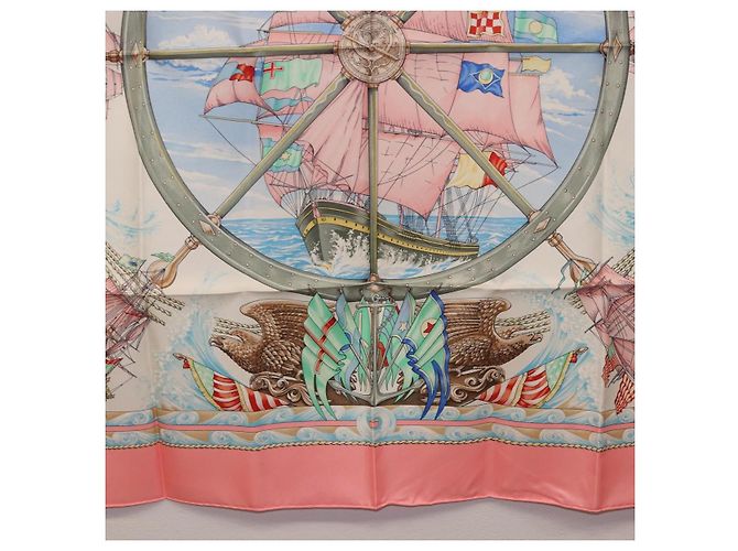 Hermès Pañuelo HERMES Carre 90 de Seda "vive le vent" Rosa Auth ki6861 - vista 9
