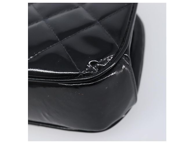 Borsa a mano CHANEL Matelasse Pelle verniciata Nero Argento CC Auth 201536V - vista 10