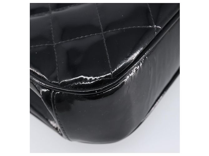 Borsa a mano CHANEL Matelasse Pelle verniciata Nero Argento CC Auth 201536V - vista 11
