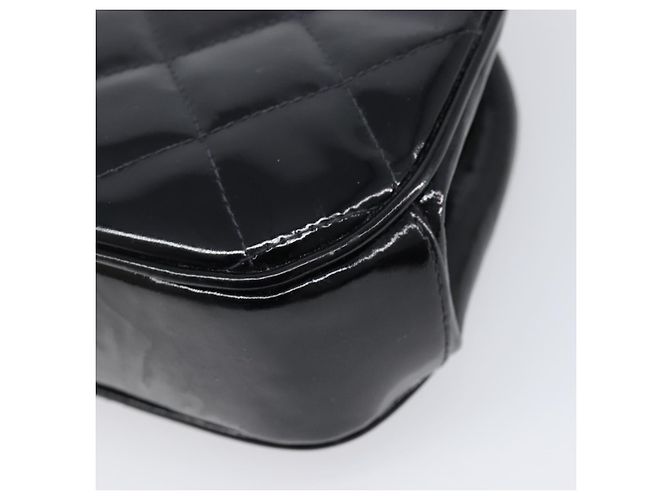 Borsa a mano CHANEL Matelasse Pelle verniciata Nero Argento CC Auth 201536V - vista 12