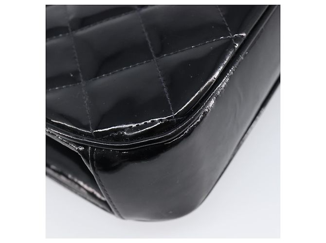 Borsa a mano CHANEL Matelasse Pelle verniciata Nero Argento CC Auth 201536V - vista 13